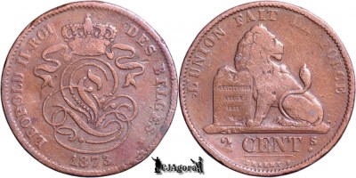 1873, 2 Centimes - Leopold al II-lea - Regatul Belgiei foto
