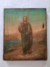 Icoana pe lemn Sfantul Ioan Botezatorul, sec 19, doc aut. si exp. 31,2cm x 26cm foto