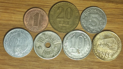 Romania - set 7 monede diferite 1905-2019 - 1 leu 5 10 20 1000 lei + 10 50 bani foto