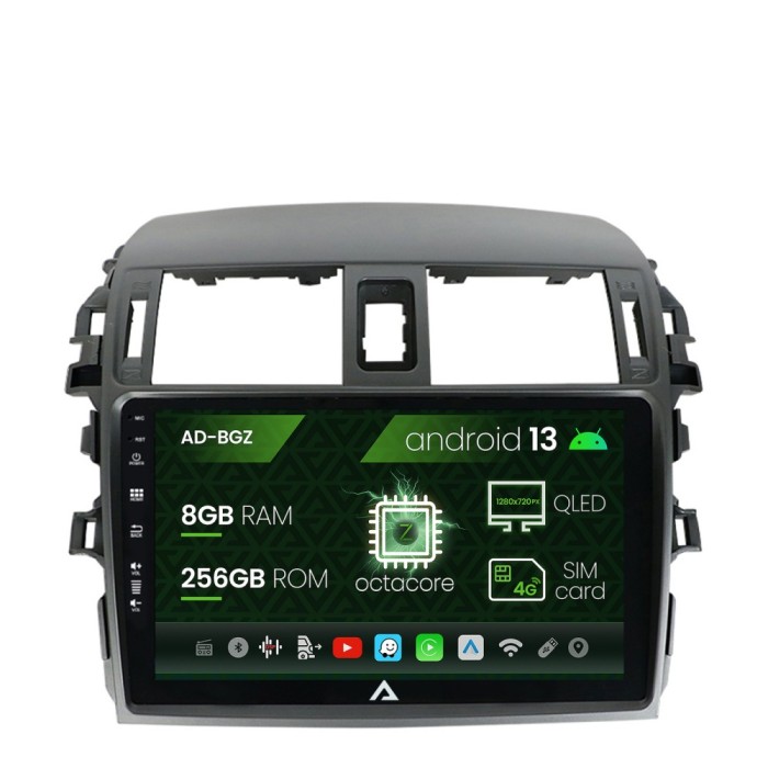 Navigatie Toyota Corolla (2007-2013), Android 13, Z-Octacore 8GB RAM + 256GB ROM, 9 Inch - AD-BGZ9008+AD-BGRKIT067
