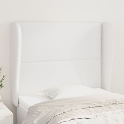 vidaXL Tăblie de pat cu aripioare, alb, 83x23x118/128 cm, piele eco 3117889 foto