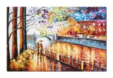 Tablou GIGANT indragostiti la plimbare cu catelul, pictat manual, Plimbare relaxanta, 150x100cm ulei pe panza in relief efect 3D