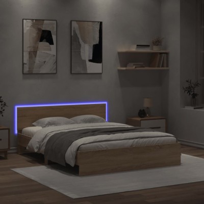 Gossi cadru de pat cu tablie si led, stejar sonoma, 160x200 cm foto