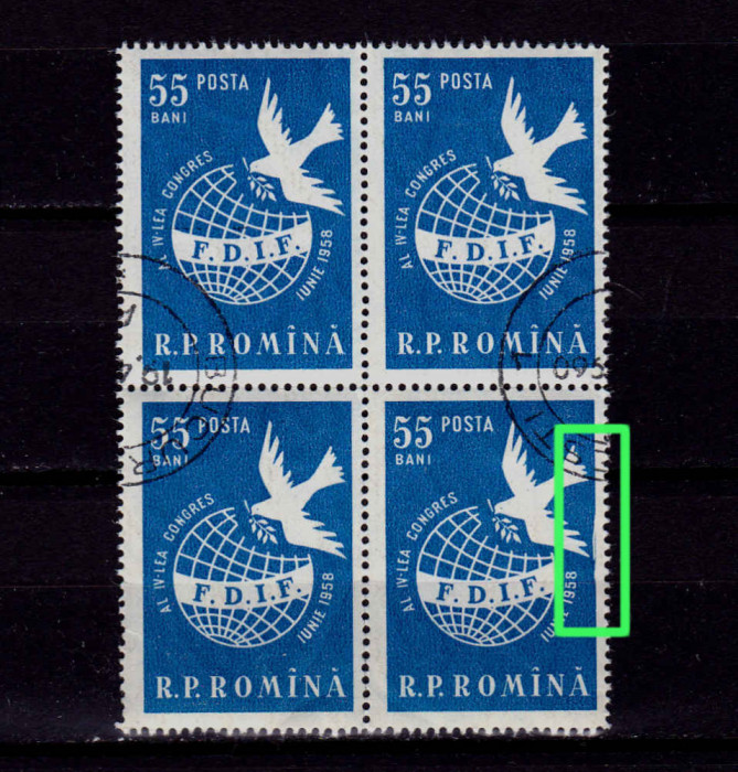 RO 1958 , LP 455 ,&quot;Congresul femeilor&quot;-bloc 4 stamp. EROARE L10/C5 - cadru det.