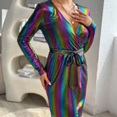 Rochie mini, cu decolteu si maneca lunga, multicolor, dama, Shein