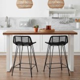 vidaXL Scaun de bar 2 pcs Negru 44 x 45 x 76 cm Rattan și oțel 42033203