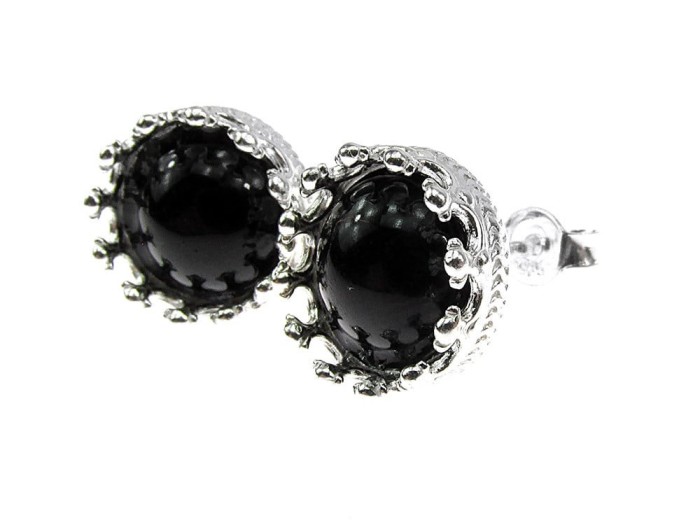 Cercei argint coroana onix natural 8 MM