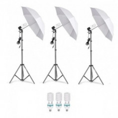 Kit foto studio,lumini,3 umbrele,trepiezi 200 cm inclusi + 3 becuri