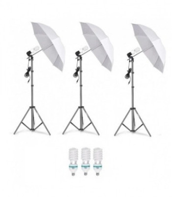 Kit foto studio,lumini,3 umbrele,trepiezi 200 cm inclusi + 3 becuri foto