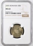 Romania, 50 Bani 2005 MS64 NGC