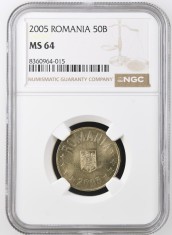 Romania, 50 Bani 2005 MS64 NGC