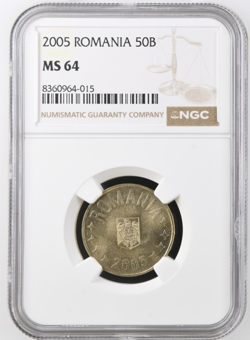Romania, 50 Bani 2005 MS64 NGC