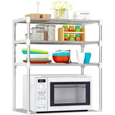 Raft extensibil, multifunctional, pentru bucatarie, baie, dormitor, din metal si plastic, eco-friendly, instalare usoara, alb/argintiu