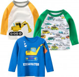 NS Băieți Mici Pachet 3-Pack Tricou Excavator cu m&acirc;necă lungă 100% bumbac Topuri