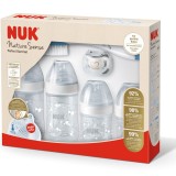 Set Perfect Start Nuk Nature Sense, 4 Biberoane Polipropilena + 6 Tetine Silicon + Suzeta Ortodontica Nuk, Cu Indicator Temperatura, Fara Bpa