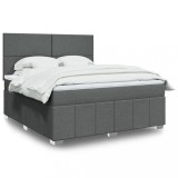 Cumpara ieftin Pat box spring cu saltea, gri &icirc;nchis, 180x200 cm, textil