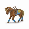 Figurina Papo Cal de Echitatie Castaniu cu Sa Albastra, 11.7cm, Jucarie Realista Rase de Cai, +3 Ani