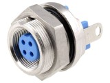 Conector M9 mamă, 4 pini, aurit, IP65, 60V 3A