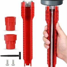 Cheie multifunctionala pentru instalatii sanitare, JeiibrZui, Plastic/Aluminiu, Rosu/Argintiu