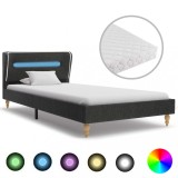 Cumpara ieftin Pat cu LED și saltea, gri &icirc;nchis, 90 x 200 cm, p&acirc;nză de sac