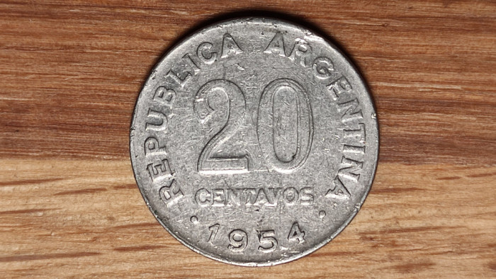 Argentina - moneda de colectie - 20 centavos 1954 - serie ceva mai rara