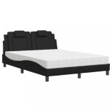 Cumpara ieftin Pat, Viana, cu saltea, negru, 140x200 cm, piele ecologica