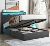 Pat tapitat Hermes, 120x200, somiera metalica rabatabila, spatiu de depozitare, rezistenta 250kg, culoare Gri