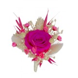 Floare de piept personalizabila, Cocarda, Mini roza criogenata si Plante naturale uscate (Roz Alb)