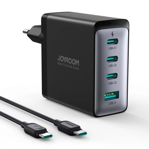 GaN JR-TCG04EU 100W &icirc;ncărcător 3x USB-C USB-A + cablu USB-C/USB-C 100W - negru Joyroom
