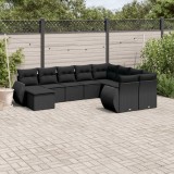 Cumpara ieftin Set canapele de grădină cu perne, 10 piese, negru, poliratan