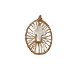 B159. Pandantiv cruce alba cu raze aurii, fir de gilt, Auriu, 3 cm, Handmade