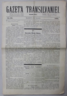 GAZETA TRANSILVANIEI , BRASOV , REDACTOR IACOB MURESIANU , ANUL XL , NR. 98 , 27 DECEMBRIE , 1877 foto