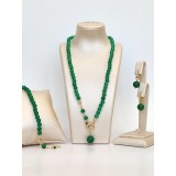 Cumpara ieftin Set Bijuterii Agat Verde Smarald, Placat Aur, Colier, Bratara, Cercei, Argint 925, Zirconiu Cubic, Made in Italy