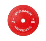 Disc Greutate Cauciuc SPORTMANN - 5 kg / 51 mm, Rosu