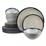 Set farfurii 18 piese, 6 persoane, Anchor, Alb Ivoire/Albastru
