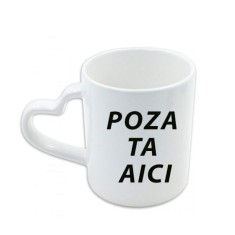 Cana personalizata toarta inima, alba, cu poze si mesaj