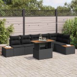 Set canapea grădină , 7 piese, perne incluse, rattan negru.