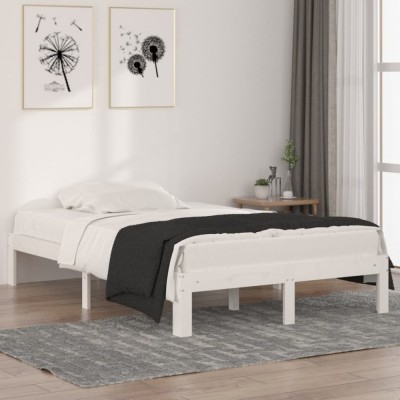 vidaXL Cadru de pat mic dublu 4FT, alb, 120x190 cm, lemn masiv foto