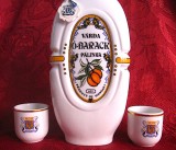 DECANTOR BAUTURA - STICLA CU DOUA PAHARE PORTELAN HOLLOHAZA UNGARIA