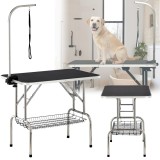 Masă de tuns și &icirc;ngrijit animale de companie veterinară cu fr&acirc;nghie pe un braț reglabil, blat antiderapant, coș pentru accesorii