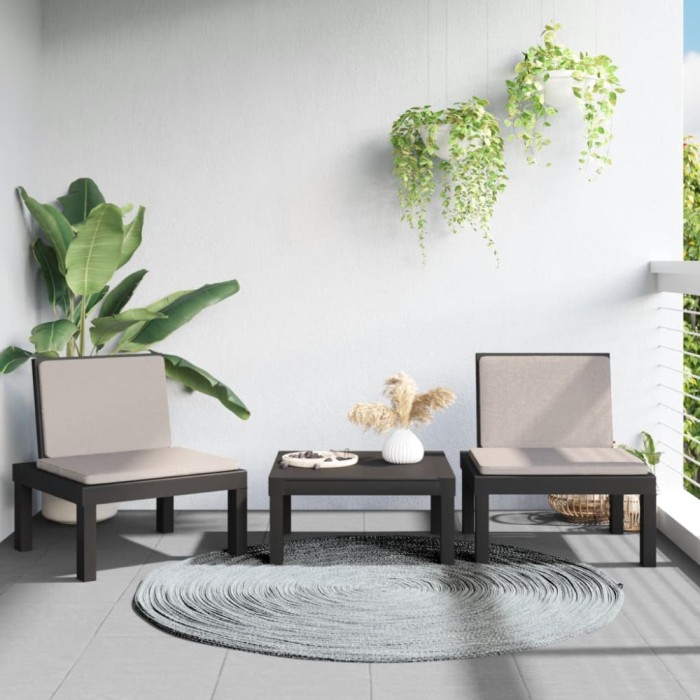 vidaXL Set mobilier de grădină cu perne, 3 piese, antracit, PP 3203731
