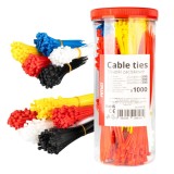 Set coliere de plastic multicolore pentru cabluri AMiO 1000 buc, pentru organizare fire, 2,5 x 100 mm, 3,6 x 150 mm, 3,6 x 200 mm