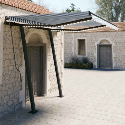 vidaXL Copertină retractabilă manual cu LED, albastru &amp;amp; alb 3,5x2,5 m foto