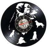 Ceas de perete decorativ, model Labrador Retriever / Golden Retriever, din disc de vinil retro, diametru 30 cm, Negru
