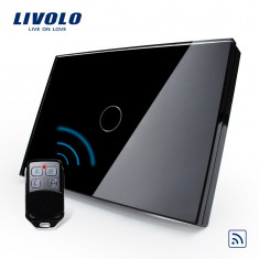 Intrerupator wireless cu touch Livolo din sticla si telecomanda inclusa-standard italian, Negru foto