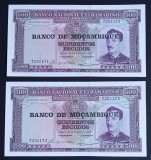 Mozambic, 2 x 500 Escudos 1967,UNC, Consecutive.