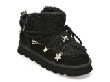 Ghete O-JOO negre, BRITNEY FUR, din material textil si piele naturala
