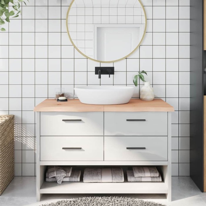 Blat de baie, 120x50x(2-4) cm, lemn masiv netratat