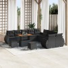 Set de canapele pentru gradina Gossi de 13 piese cu perne negre din poliratan si acacia, set de dining pentru gradina Gossi de 3 piese cu perne negre