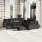 Set de canapele pentru gradina Gossi de 13 piese cu perne negre din poliratan si acacia, set de dining pentru gradina Gossi de 3 piese cu perne negre